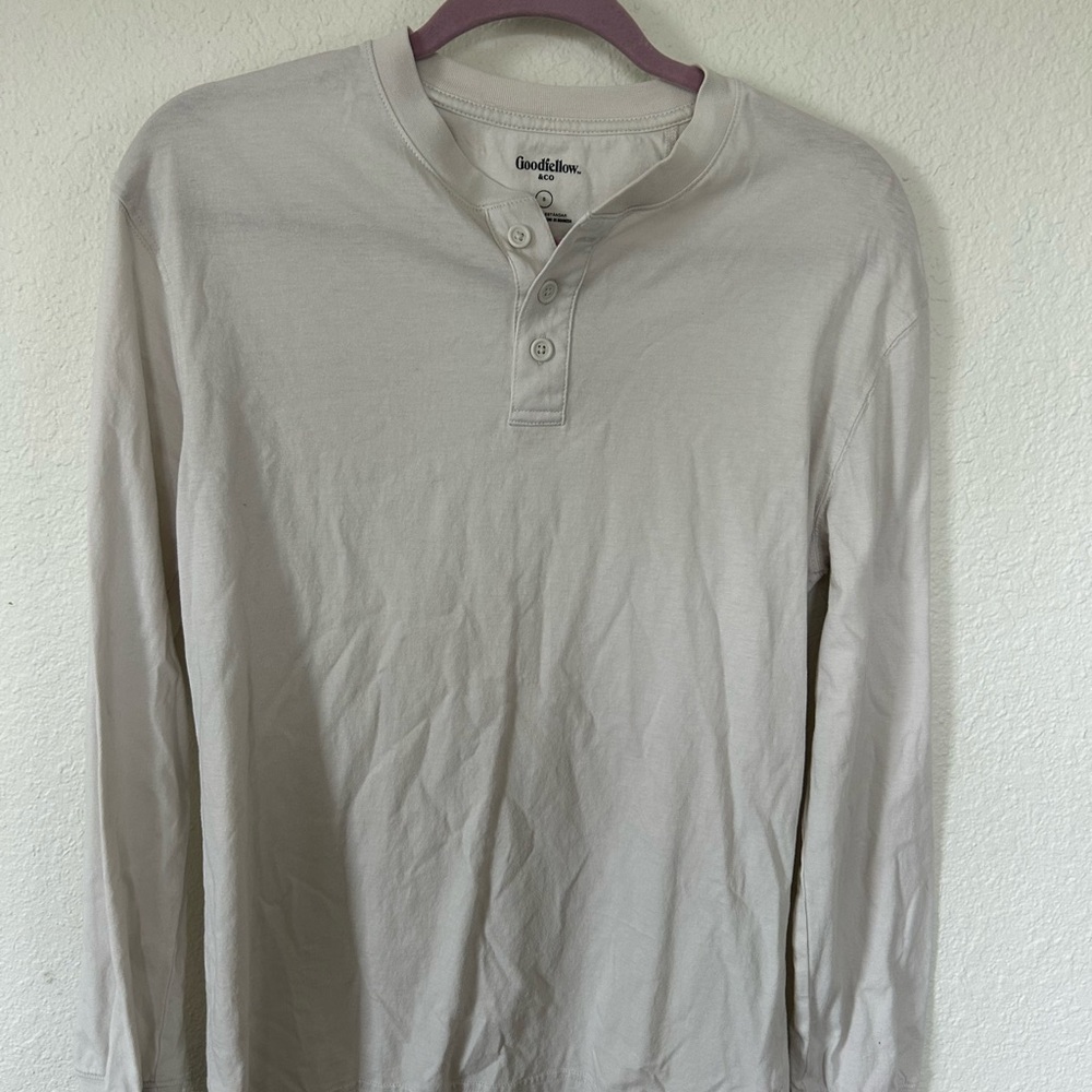 Goodfellow & Co Men's Beige Long Sleeve Henley
